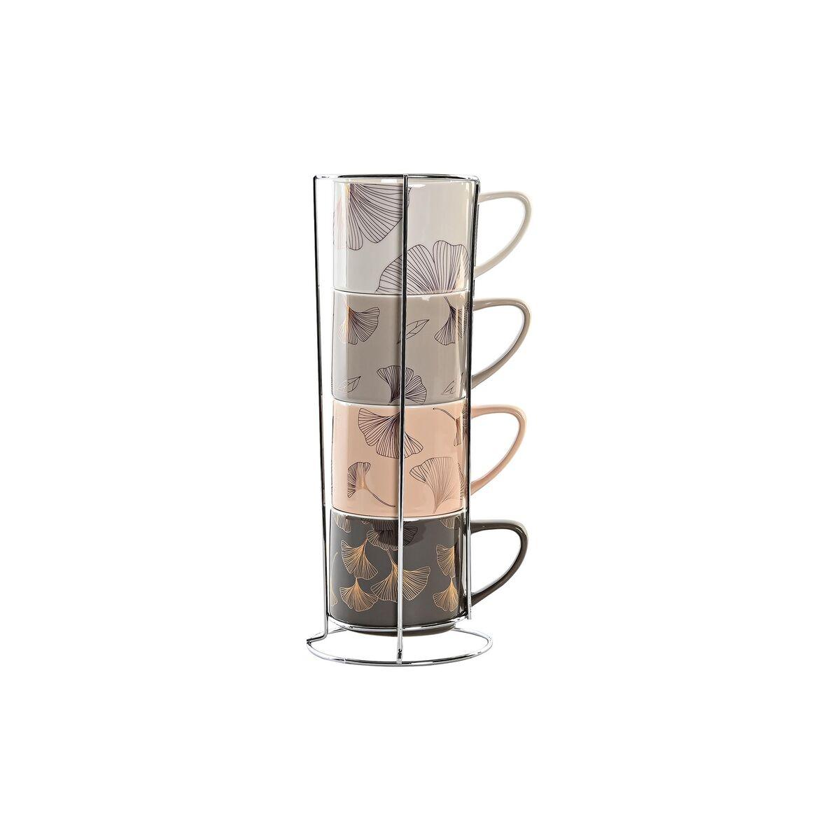 Juego de 4 Tazas Mug DKD Home Decor Gris Beige Rosa Dorado Metal Blanco 330 ml Moderno