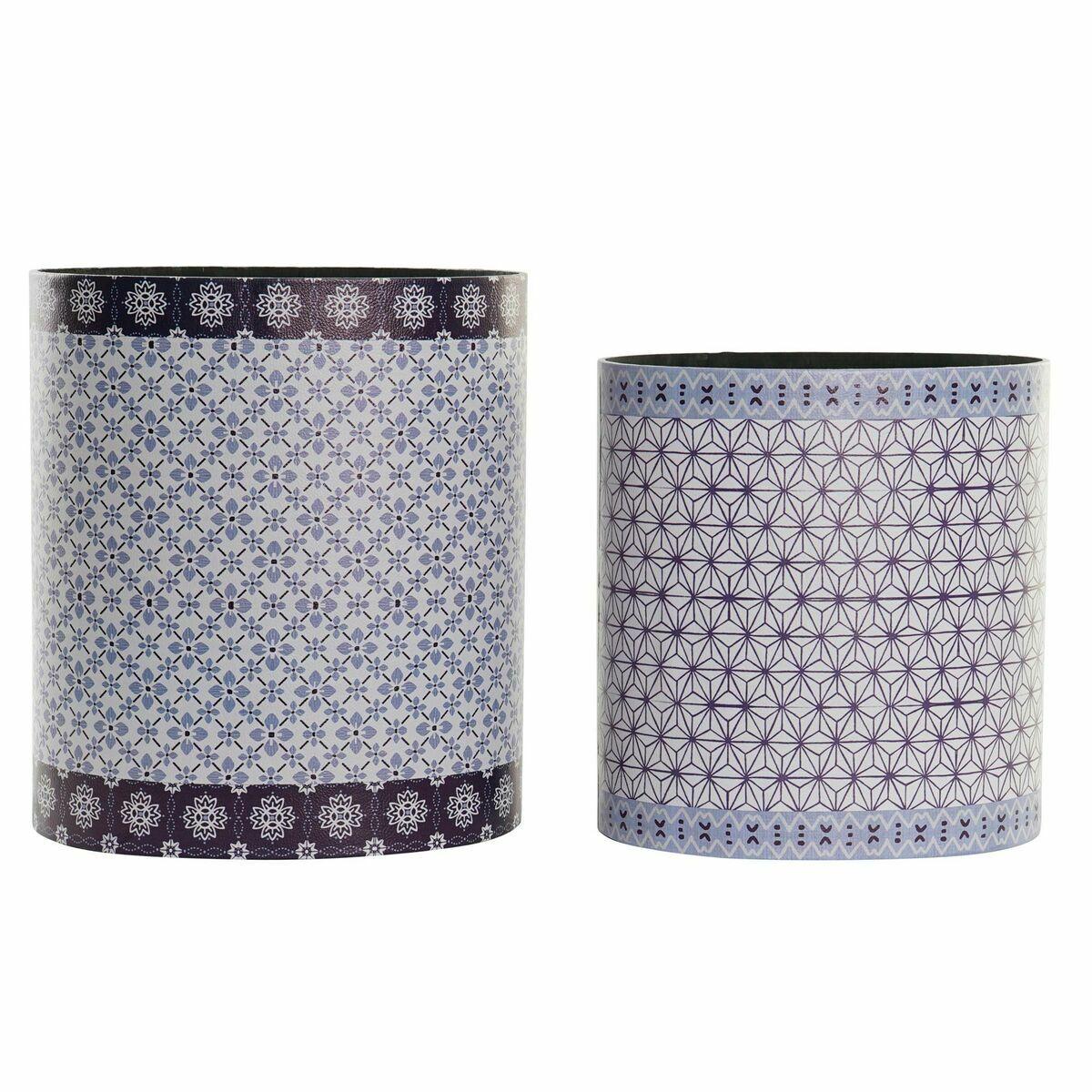Papelera DKD Home Decor Azul Blanco Madera Lienzo Vintage