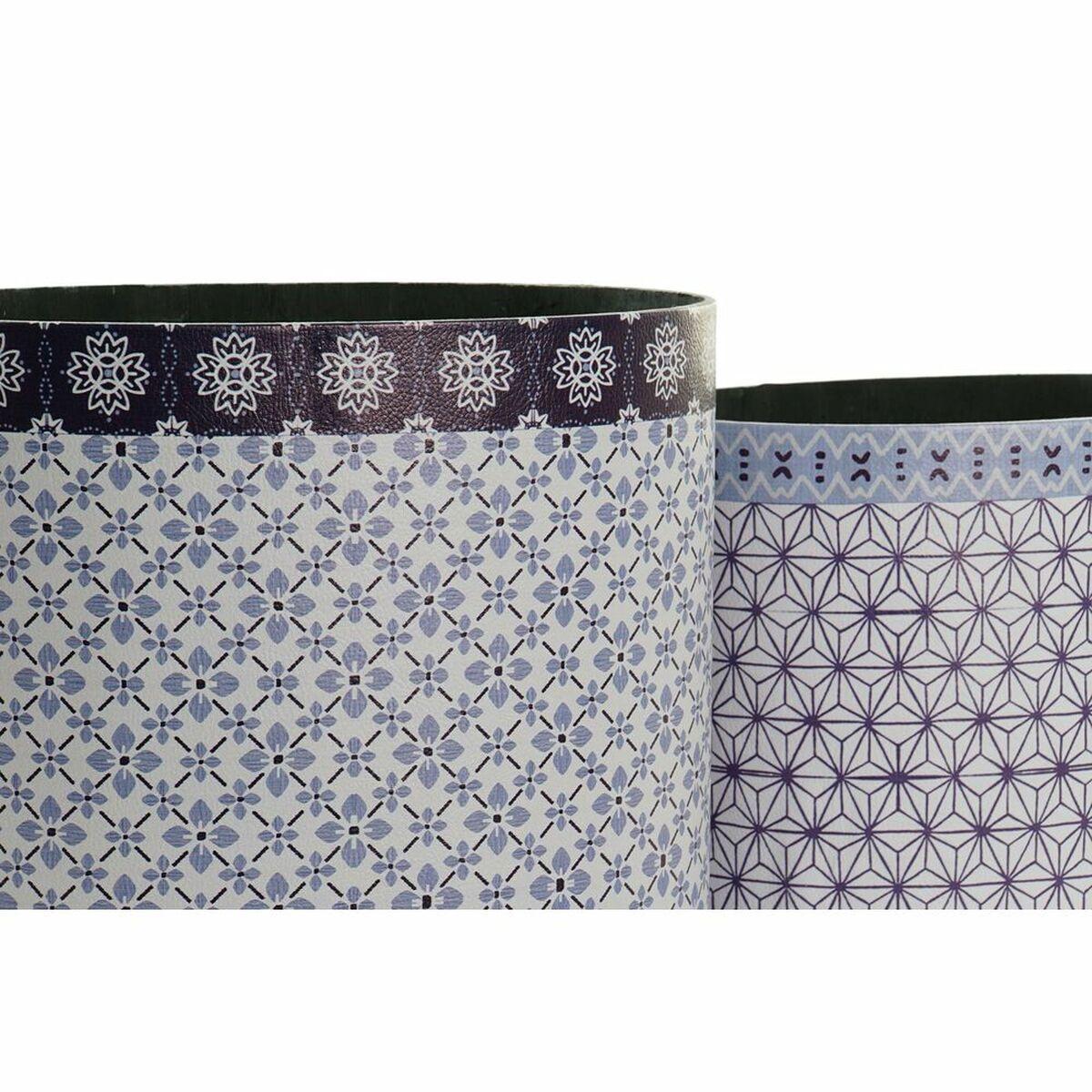 Papelera DKD Home Decor Azul Blanco Madera Lienzo Vintage