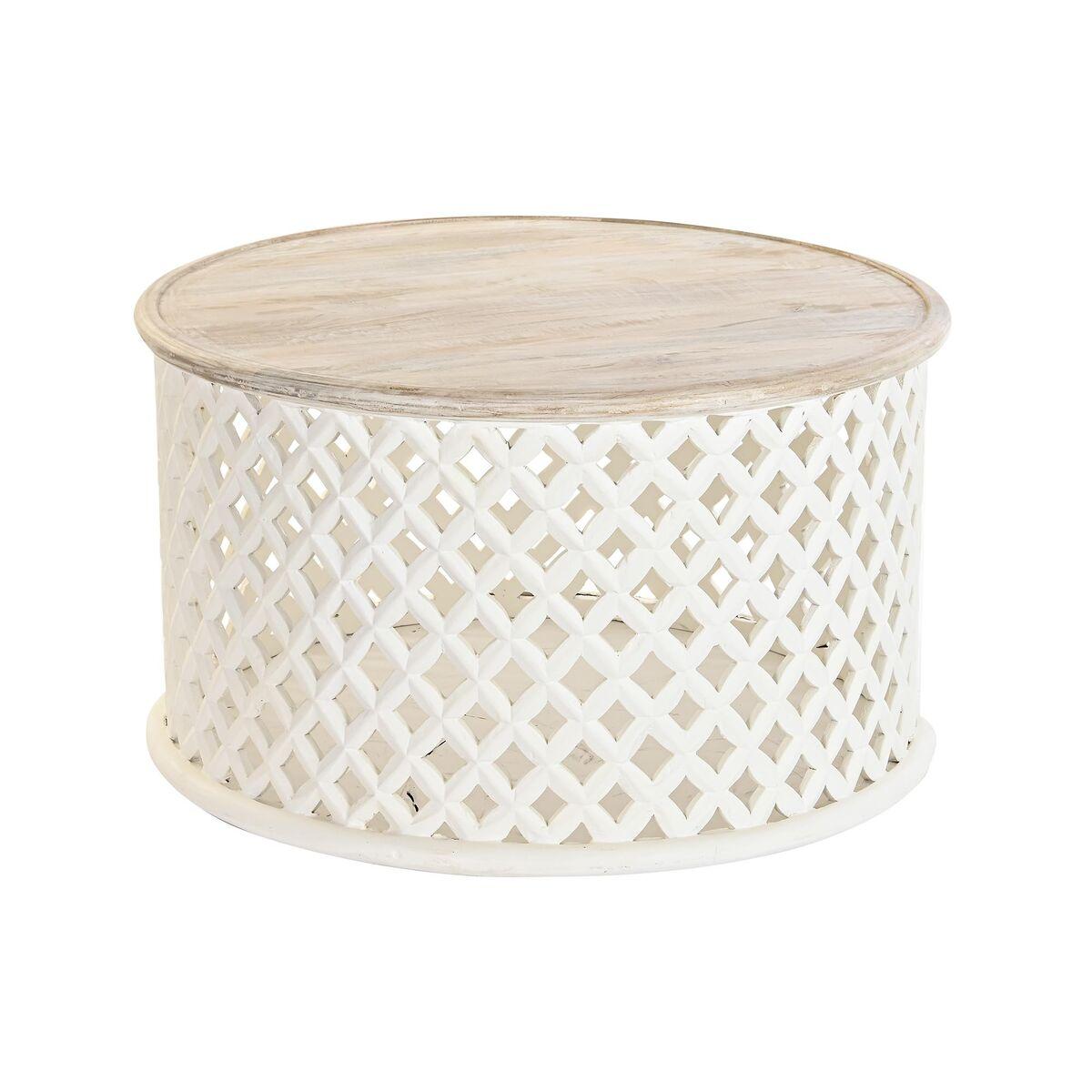 Mesa de Centro DKD Home Decor Blanco Natural Aluminio Madera de mango 81 x 81 x 45 cm