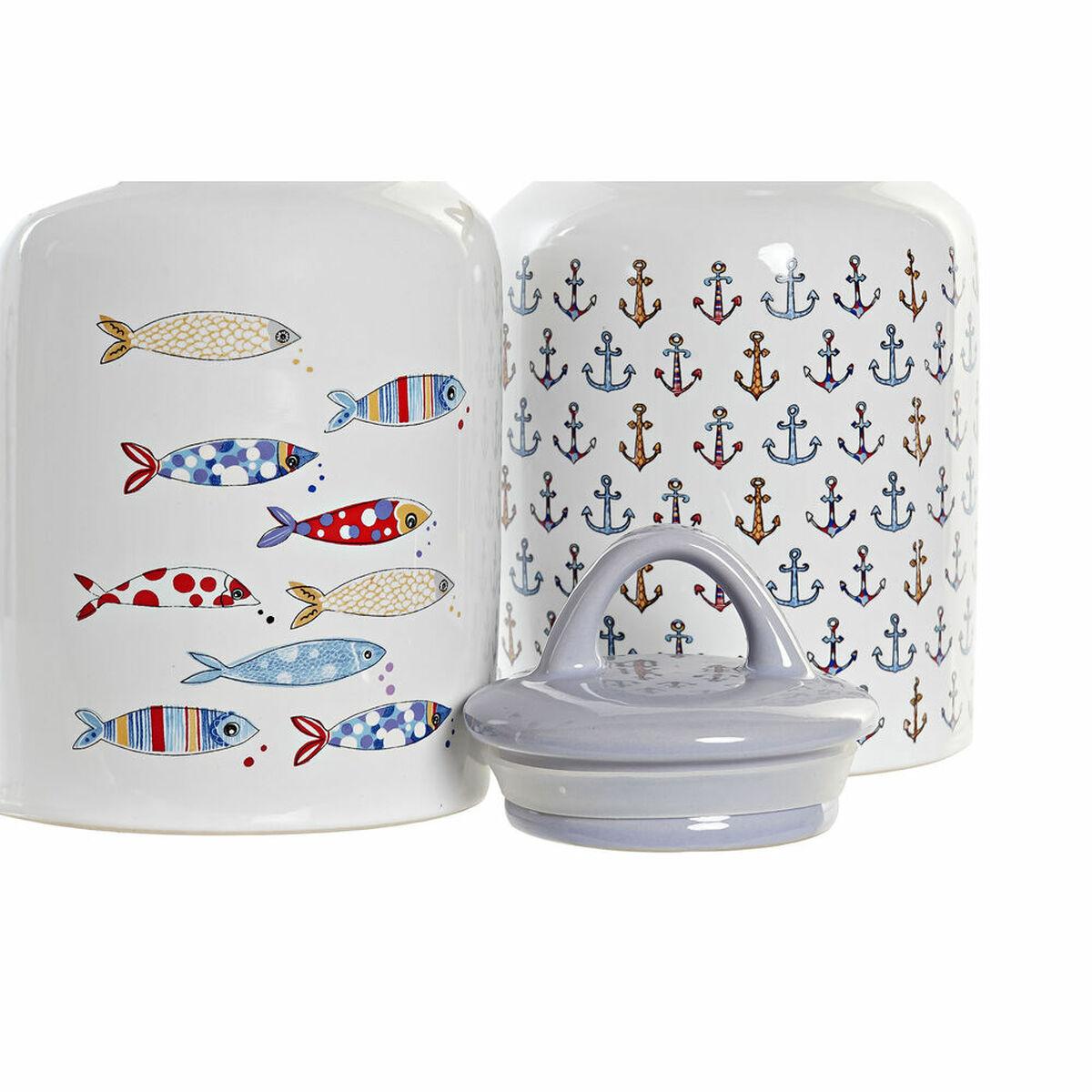 Bote DKD Home Decor Blanco Multicolor Gres Mediterráneo (2 Unidades)