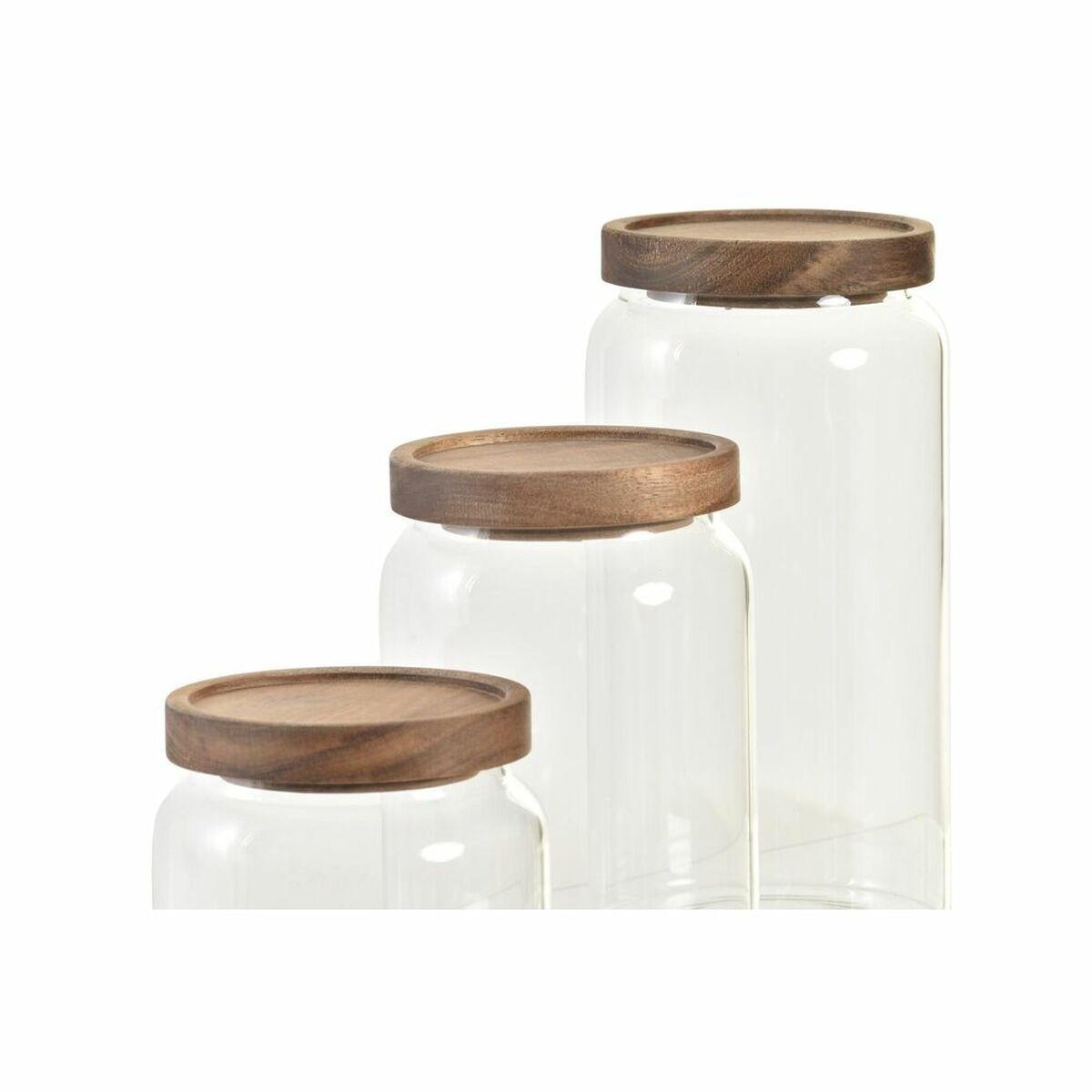 Set de 3 Botes DKD Home Decor Acacia Vidrio de Borosilicato (1 L) (400 ml) (700 ml) (3 Piezas)