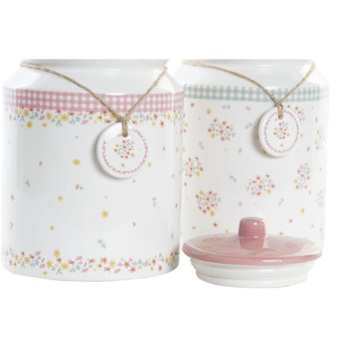 Bote DKD Home Decor Verde Rosa Vichy 15,5 x 15,5 x 21 cm (2 Unidades)