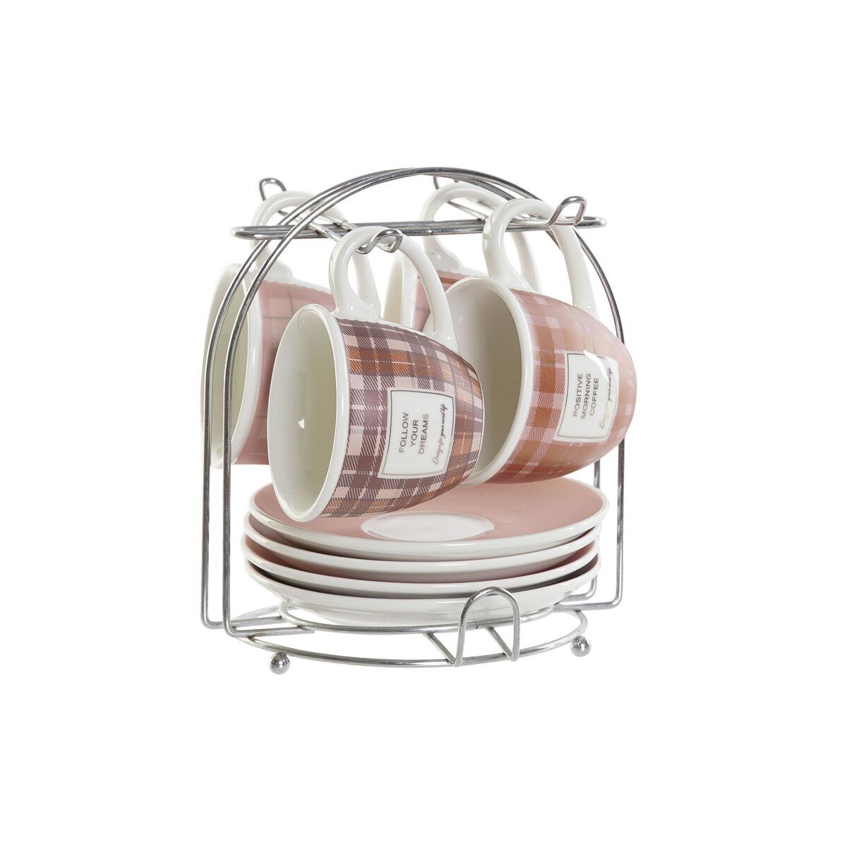 Juego de Tazas de Café DKD Home Decor Blanco Marrón Rosa 90 ml 4 Piezas