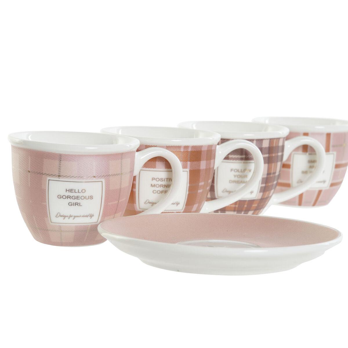 Juego de Tazas de Café DKD Home Decor Blanco Marrón Rosa 90 ml 4 Piezas