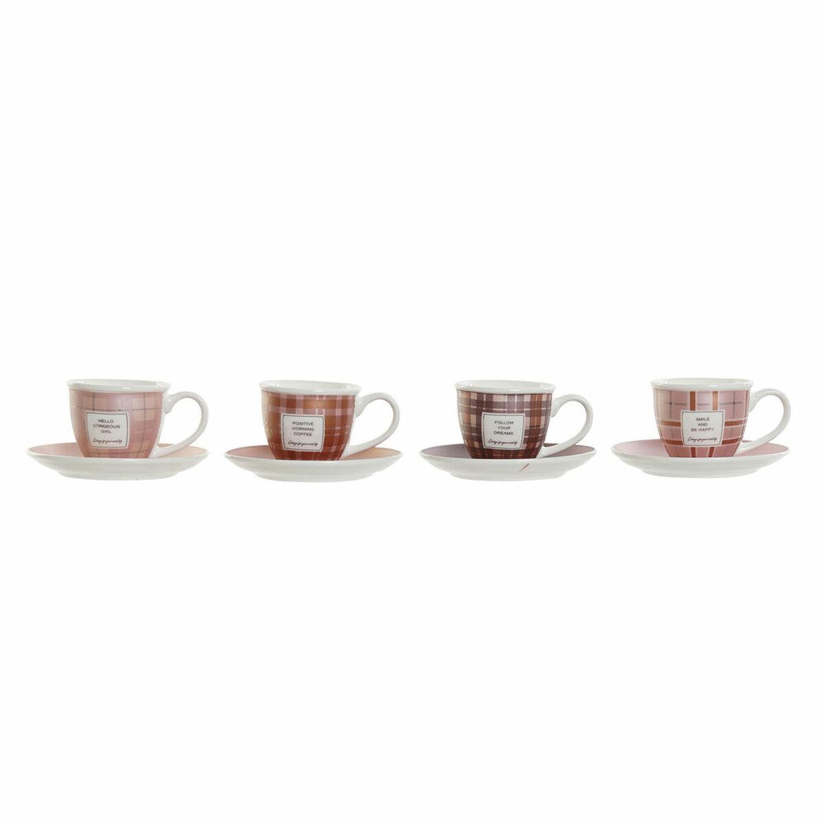Juego de Tazas de Café DKD Home Decor Blanco Marrón Rosa 90 ml 4 Piezas