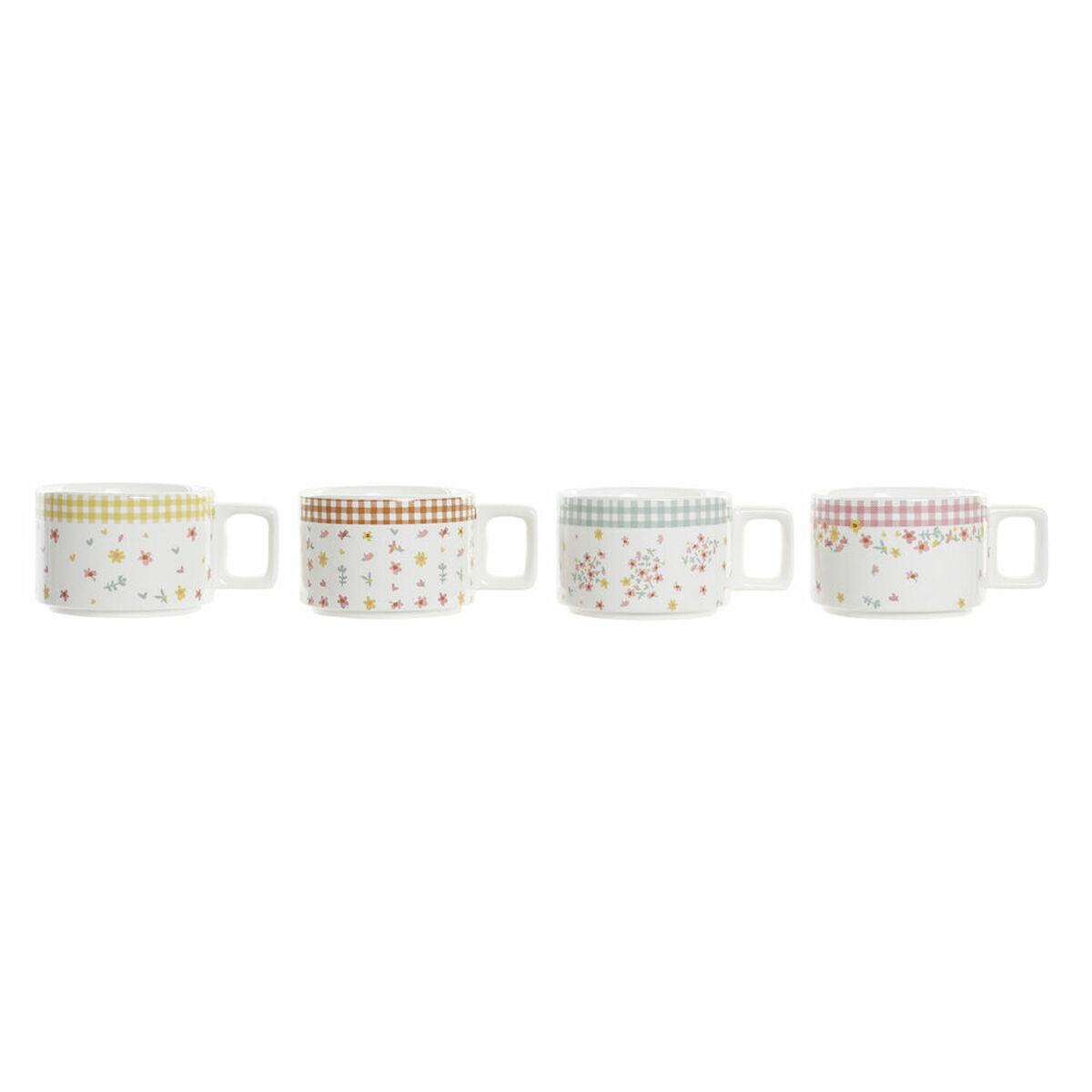 Juego de Tazas de Café DKD Home Decor Rojo Metal Marrón Verde Amarillo 260 ml 4 Piezas Dolomita
