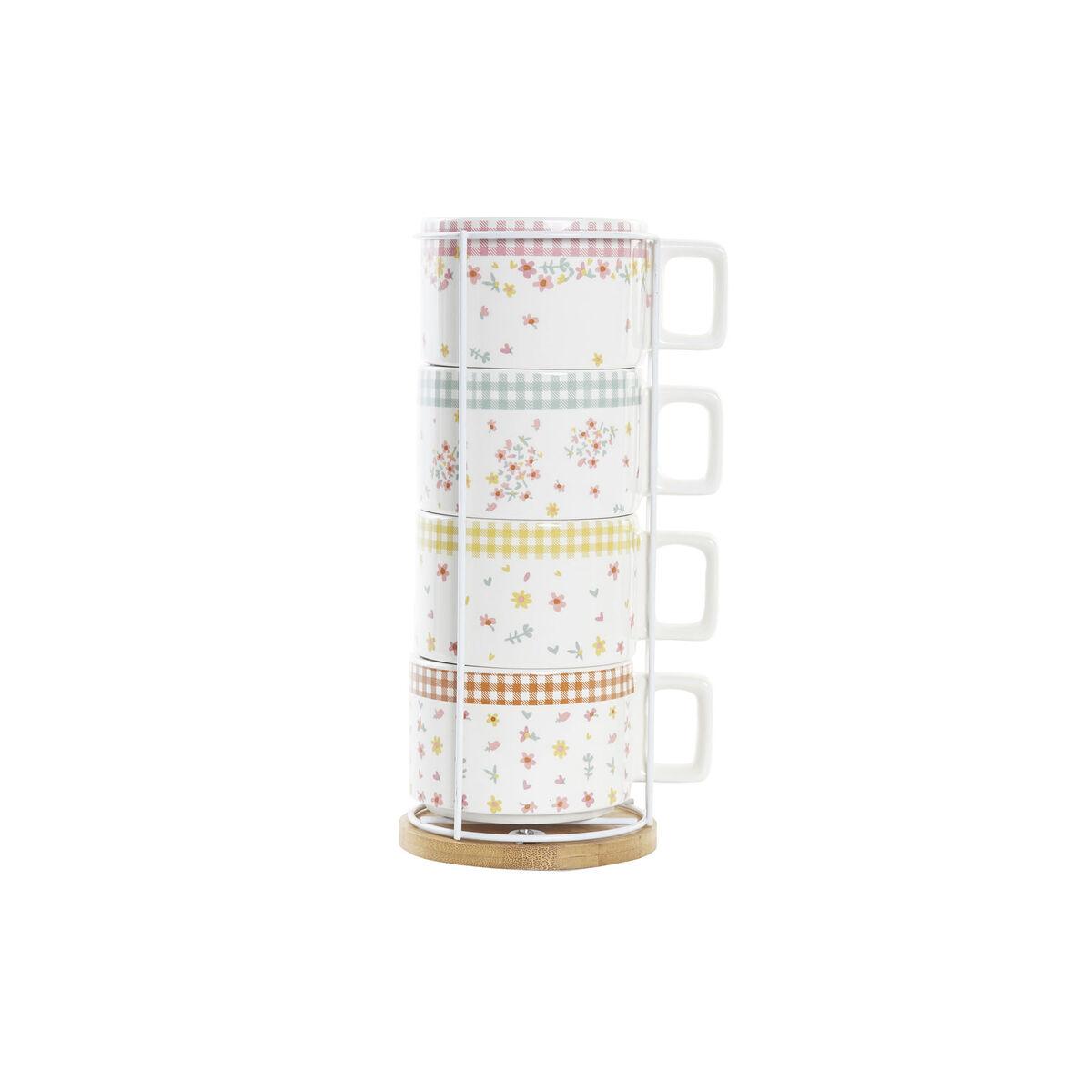 Juego de Tazas de Café DKD Home Decor Rojo Metal Marrón Verde Amarillo 260 ml 4 Piezas Dolomita