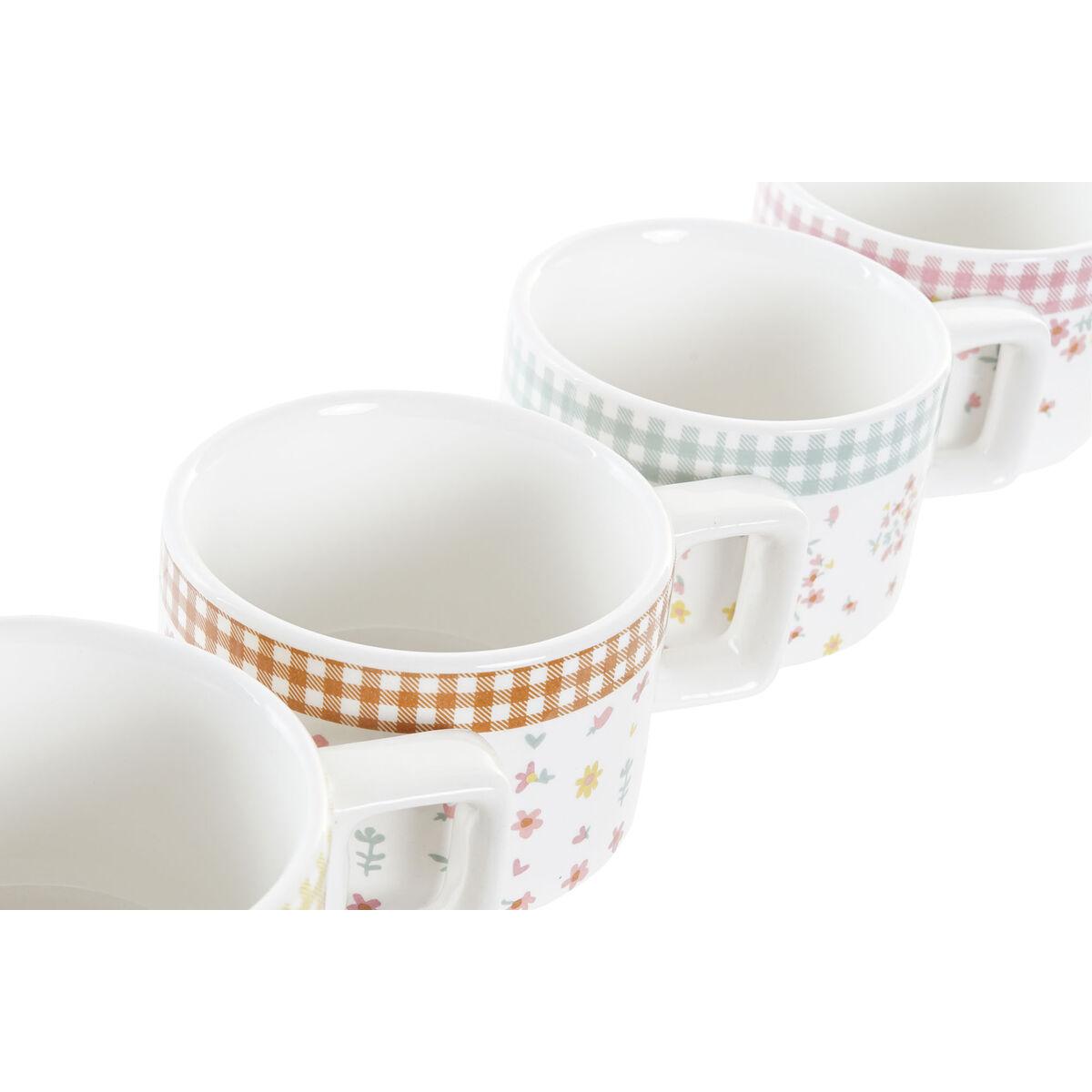 Juego de Tazas de Café DKD Home Decor Rojo Metal Marrón Verde Amarillo 260 ml 4 Piezas Dolomita
