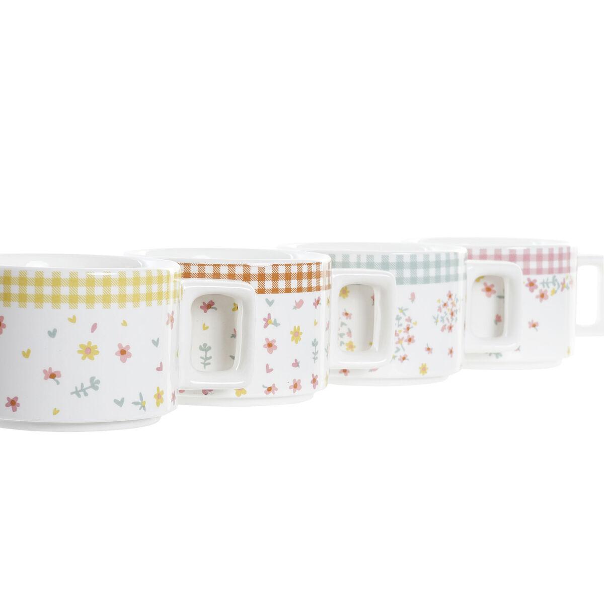 Juego de Tazas de Café DKD Home Decor Rojo Metal Marrón Verde Amarillo 260 ml 4 Piezas Dolomita