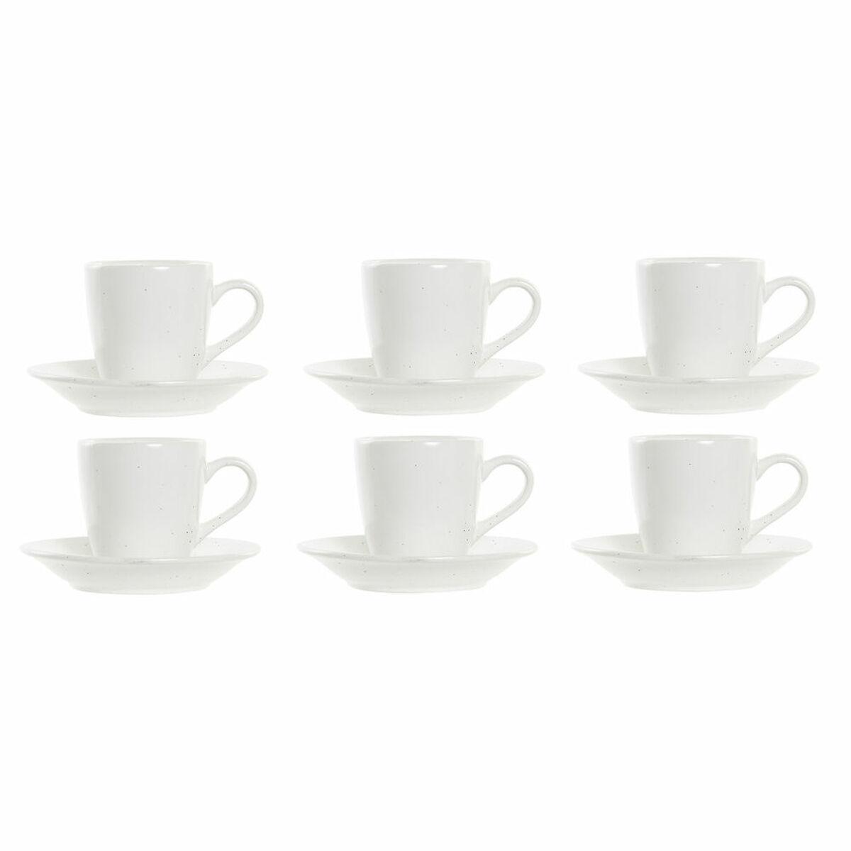 Taza DKD Home Decor Blanco Natural Madera de caucho Gres 90 ml