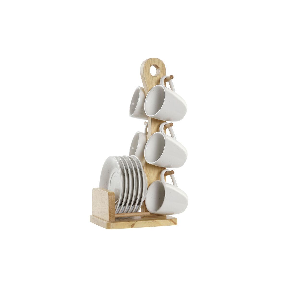 Taza DKD Home Decor Blanco Natural Madera de caucho Gres 90 ml