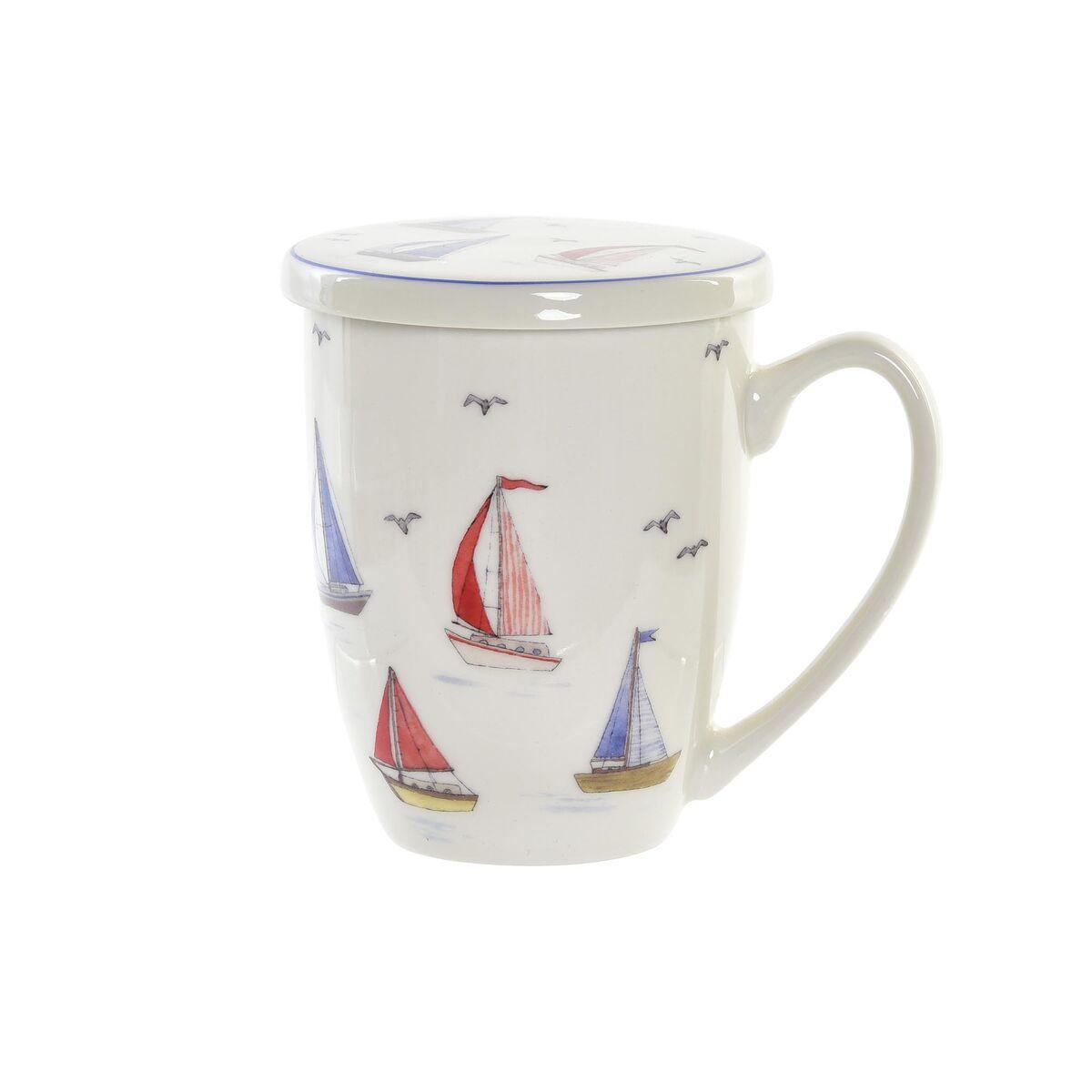 Taza con Filtro para Infusiones DKD Home Decor Azul Blanco Rojo Veleros Velero Mediterráneo 380 ml (1 unidad)