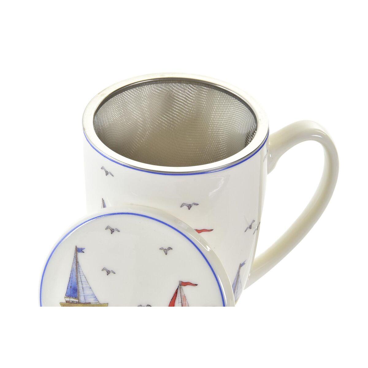Taza con Filtro para Infusiones DKD Home Decor Azul Blanco Rojo Veleros Velero Mediterráneo 380 ml (1 unidad)