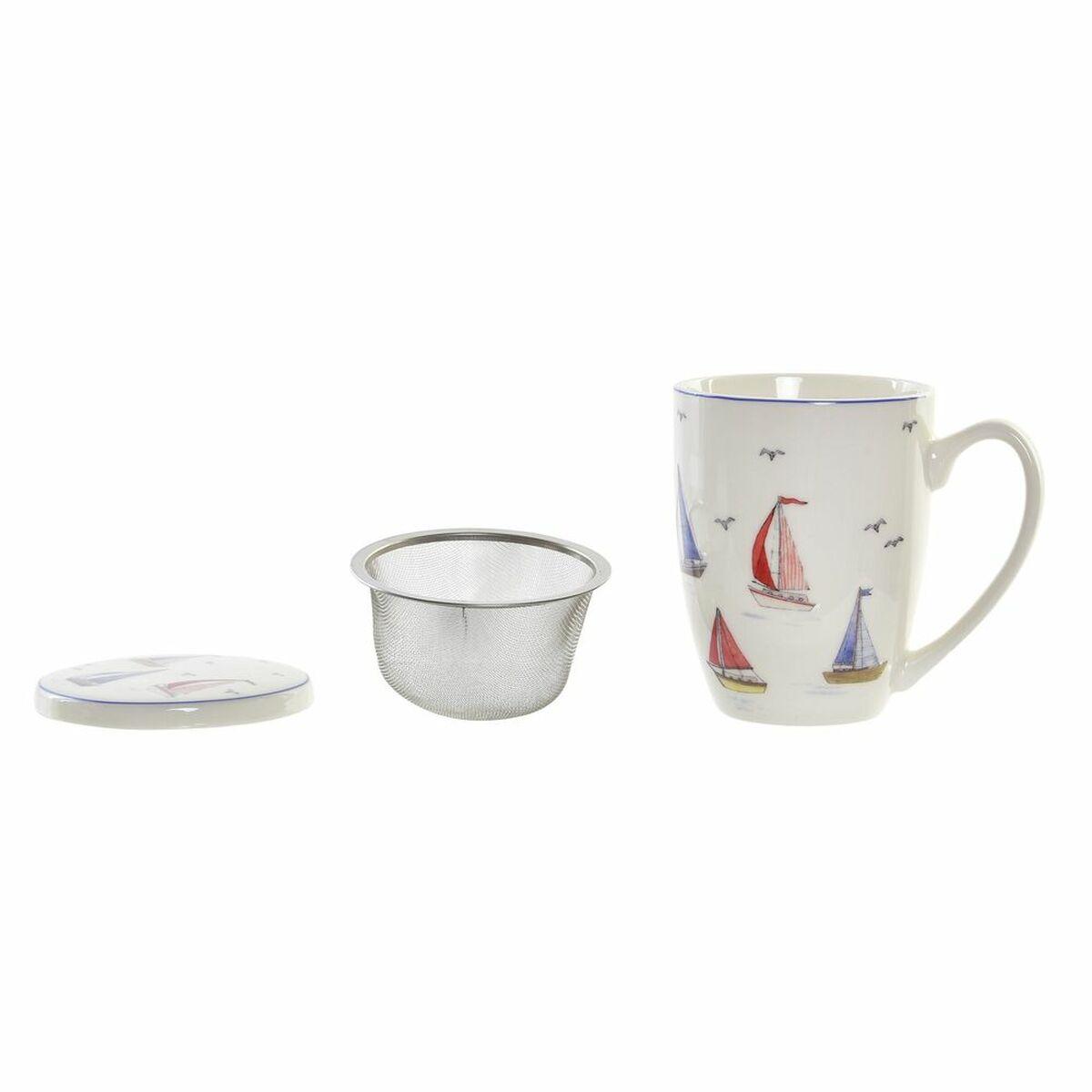 Taza con Filtro para Infusiones DKD Home Decor Azul Blanco Rojo Veleros Velero Mediterráneo 380 ml (1 unidad)