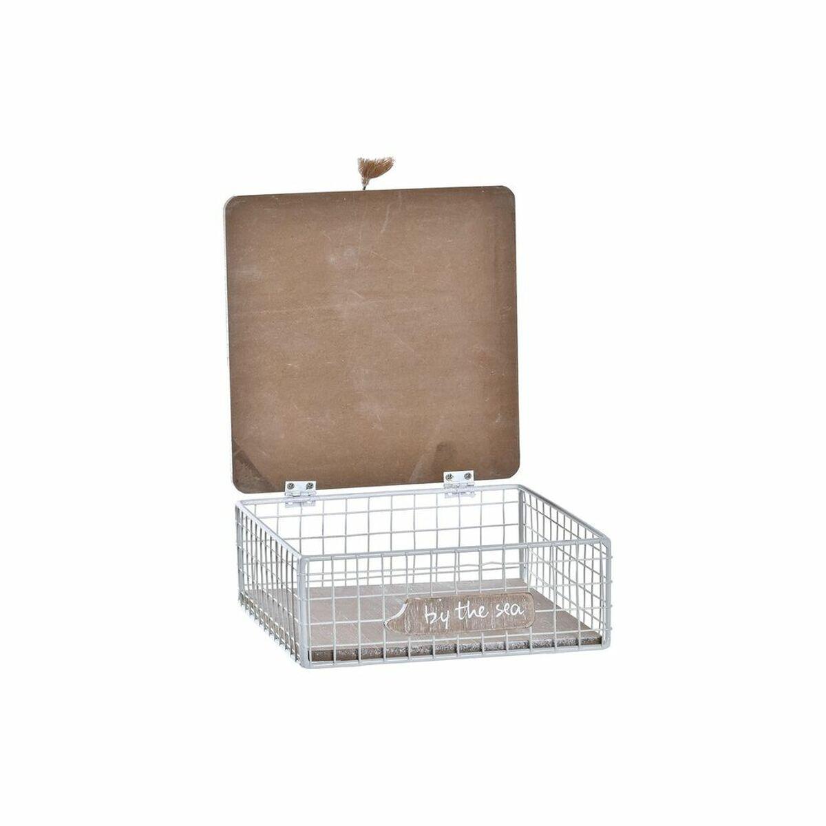 Caja Decorativa DKD Home Decor Blanco Marrón Madera Metal Espirales Mediterráneo