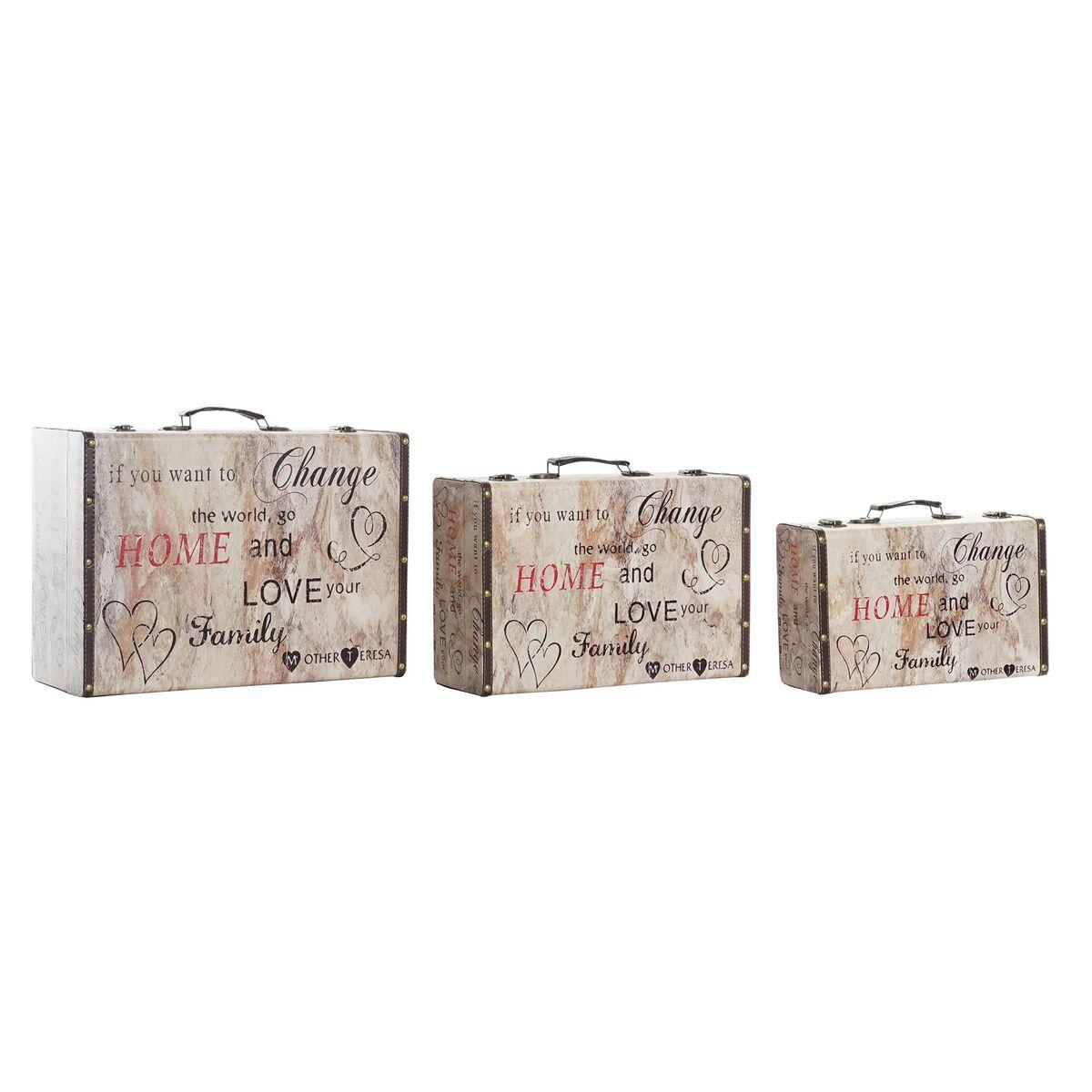 Juego de Cajas Decorativas DKD Home Decor Amor Lienzo Madera (3 pcs)