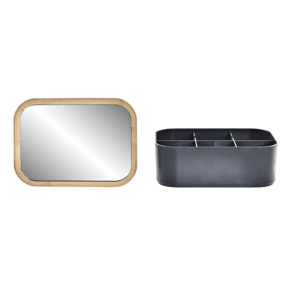 Joyero Organizador de Bambú con Espejo DKD Home Decor Negro Natural Bambú Poliestireno 15,5 x 11 x 5,8 cm