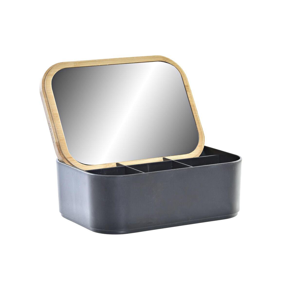 Joyero Organizador de Bambú con Espejo DKD Home Decor Negro Natural Bambú Poliestireno 15,5 x 11 x 5,8 cm