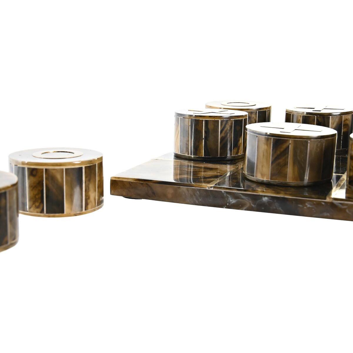 Figura Decorativa DKD Home Decor Juego de Mesa 20,5 x 20,5 x 5 cm Blanco Ambar Metalizado Moderno