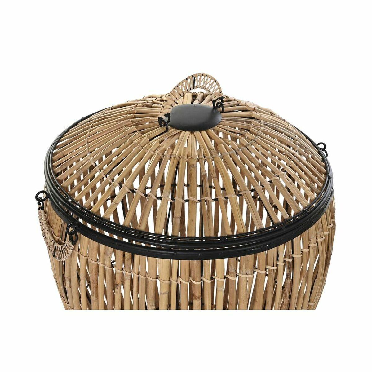 Juego de Cestos DKD Home Decor Natural 48 x 48 x 55 cm Negro Metal (2 Unidades)