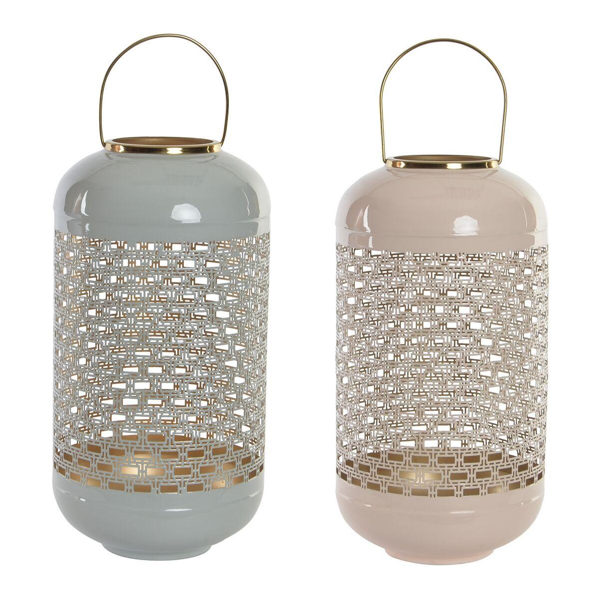 Portavelas DKD Home Decor 24 x 24 x 46 cm Azul Rosa Aluminio 24 x 24 x 56 cm (2 Unidades)