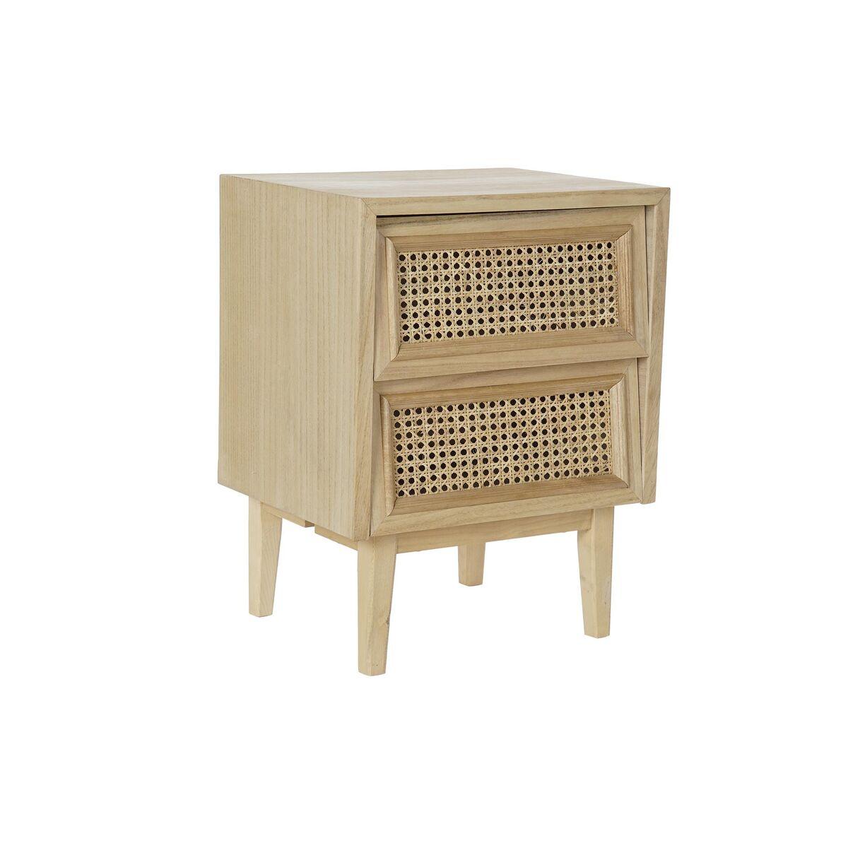 Mesita de Noche DKD Home Decor Natural Ratán Madera de Paulonia (43 x 33,7 x 56 cm)
