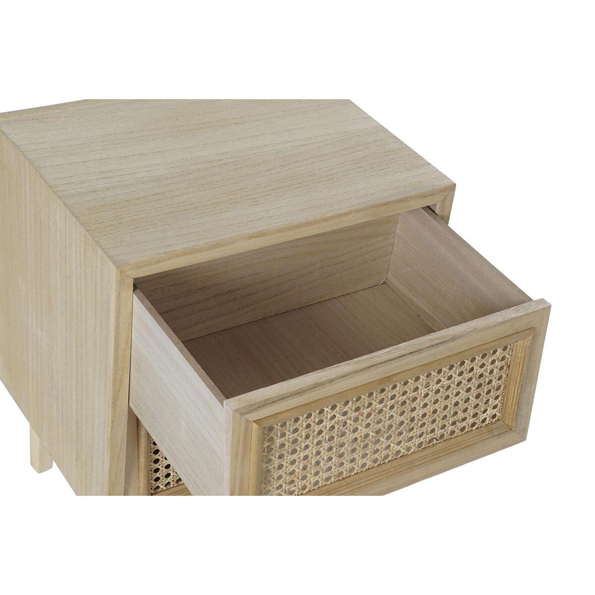Mesita de Noche DKD Home Decor Natural Ratán Madera de Paulonia (43 x 33,7 x 56 cm)