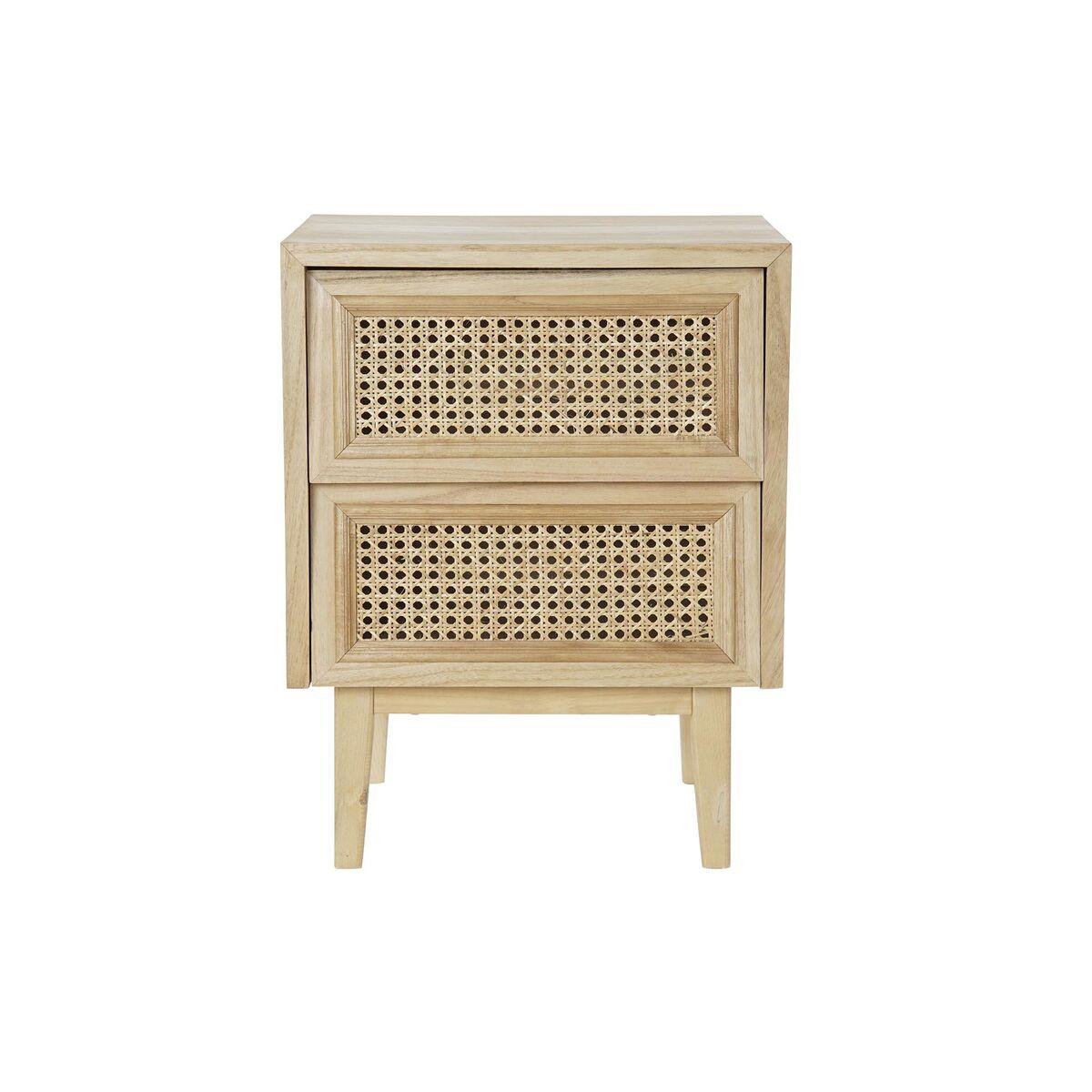 Mesita de Noche DKD Home Decor Natural Ratán Madera de Paulonia (43 x 33,7 x 56 cm)
