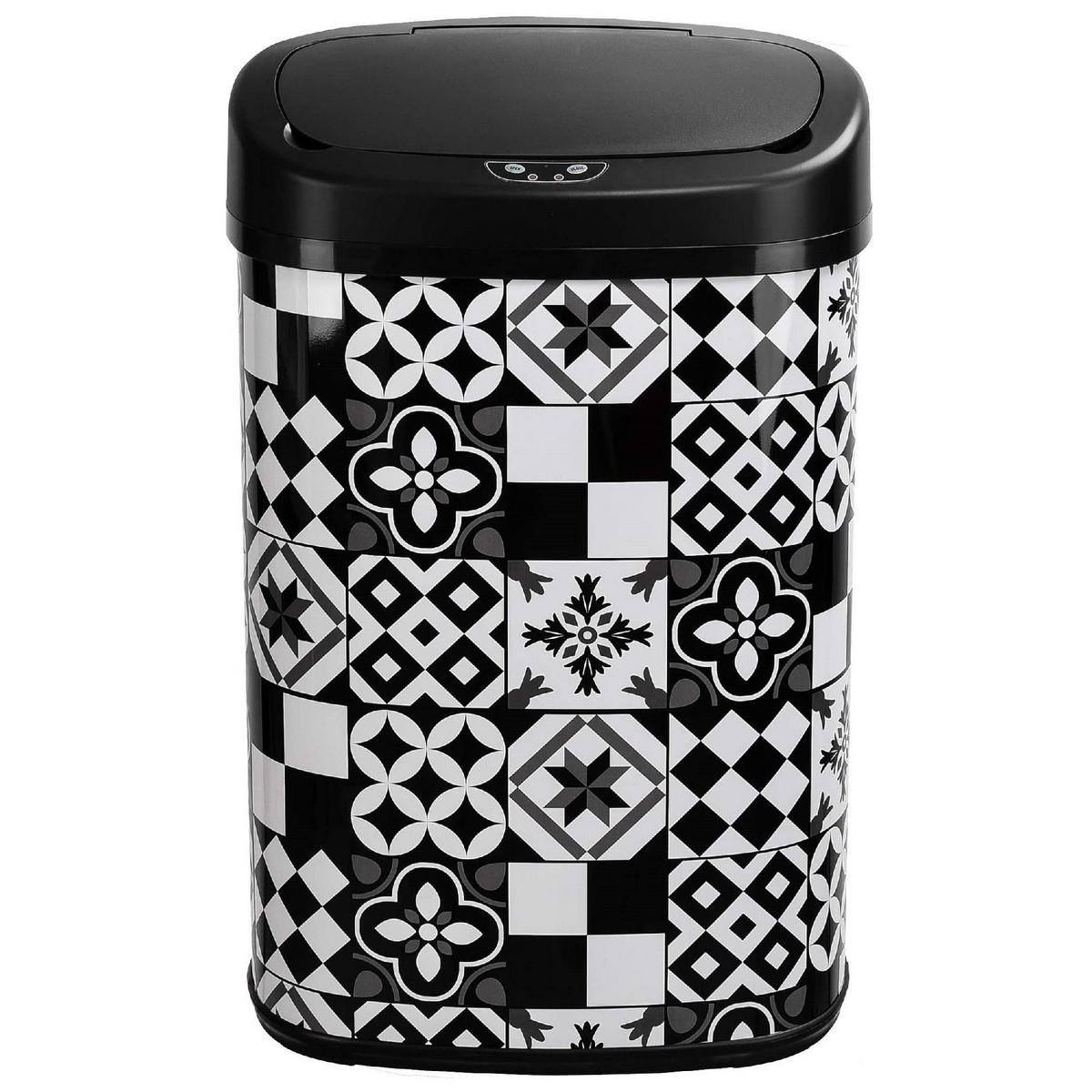 Cubo de basura Kitchen Move Automático Blanco Negro Azulejo Acero Inoxidable Blanco/Negro 58 L