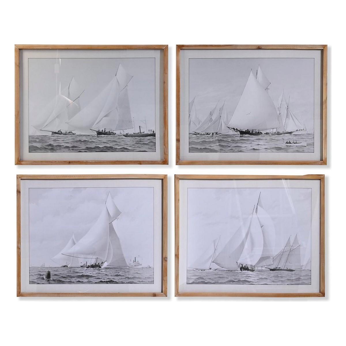 Cuadro DKD Home Decor Abeto Cristal 70 x 55 x 2 cm 70 x 2 x 55 cm Barco (4 Piezas)