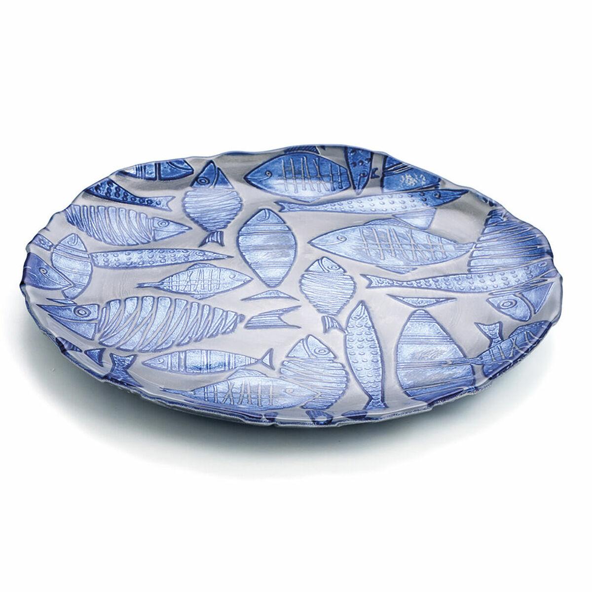 Plato Llano Quid Mar de Viento Azul Vidrio (Ø 32 cm) (Pack 6x)