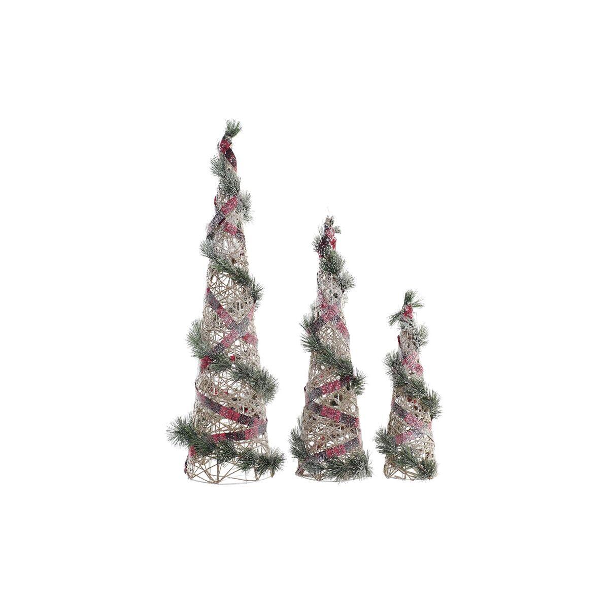 Decoración DKD Home Decor Conos Navidad LED Rojo Verde Natural Nevado 20 x 20 x 80 cm (3 Piezas)