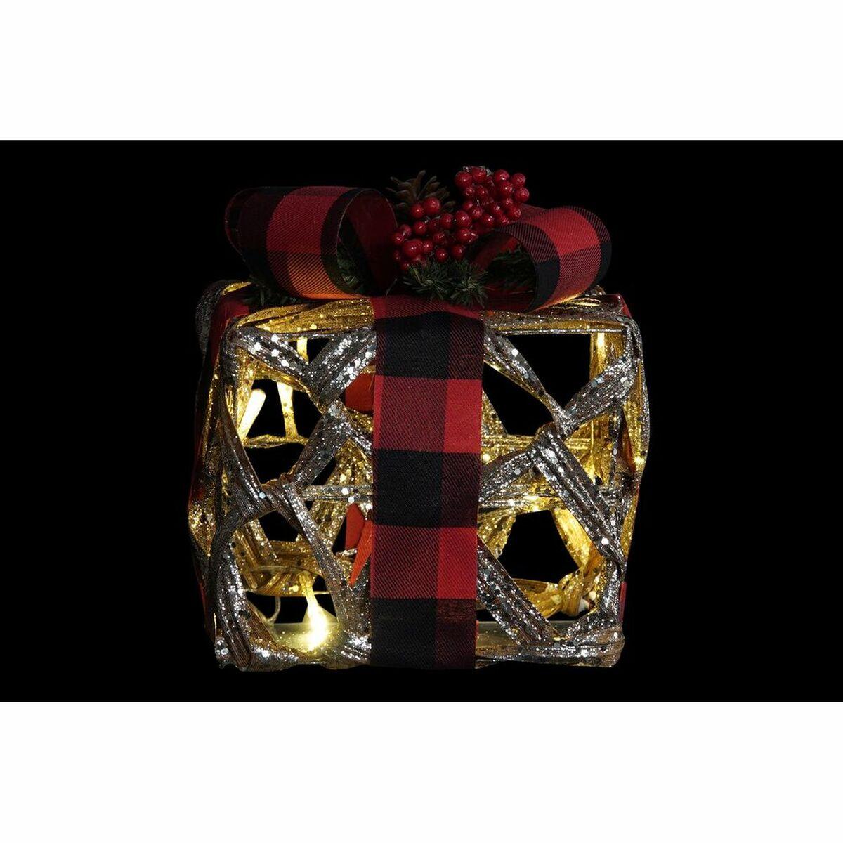 Juego de Cajas Decorativas DKD Home Decor LED Plateado Negro Rojo Rojo/Negro Ratán Purpurina 25 x 25 x 30 cm (3 Piezas)
