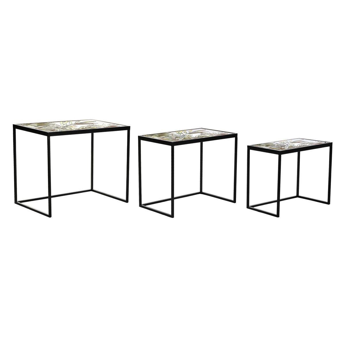 Juego de 3 mesas DKD Home Decor Negro Verde Dorado 60 x 40 x 50 cm
