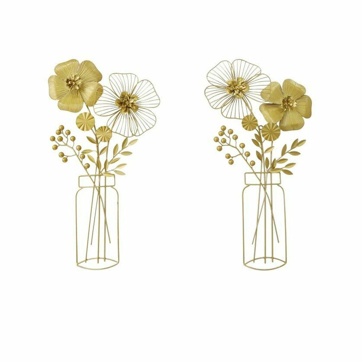 Decoración de Pared DKD Home Decor 41,3 x 5 x 77 cm Jarrón Dorado Moderno (2 Unidades)