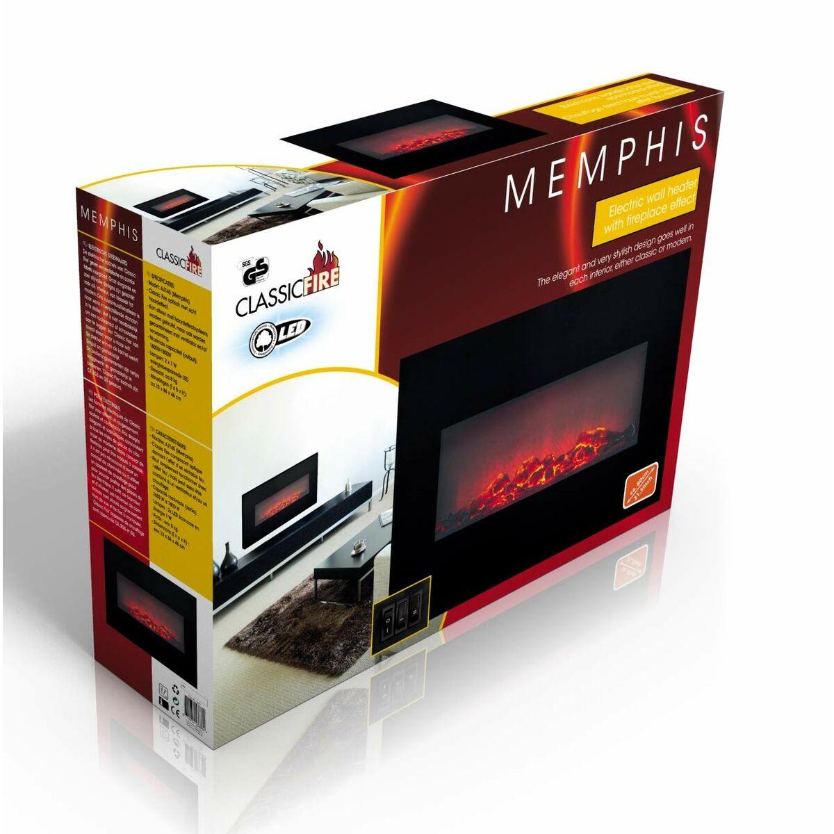 Chimenea Eléctrica Decorativa de Pared Classic Fire Memphis Negro 1800 W 66 x 13 x 46 cm