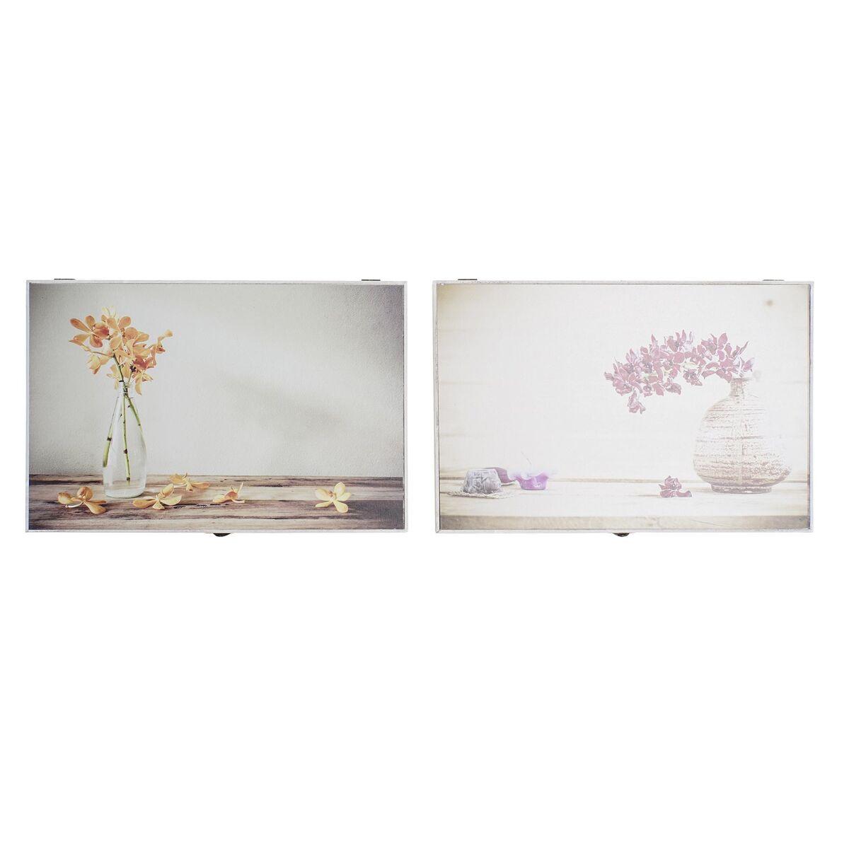 Caja Decorativa DKD Home Decor Amarillo Beige Rosa Madera MDF Flores Jarrón Contador (2 Unidades)