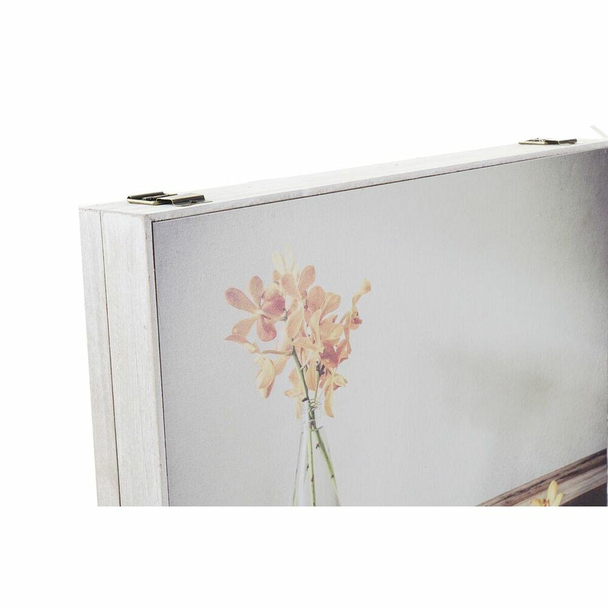 Caja Decorativa DKD Home Decor Amarillo Beige Rosa Madera MDF Flores Jarrón Contador (2 Unidades)
