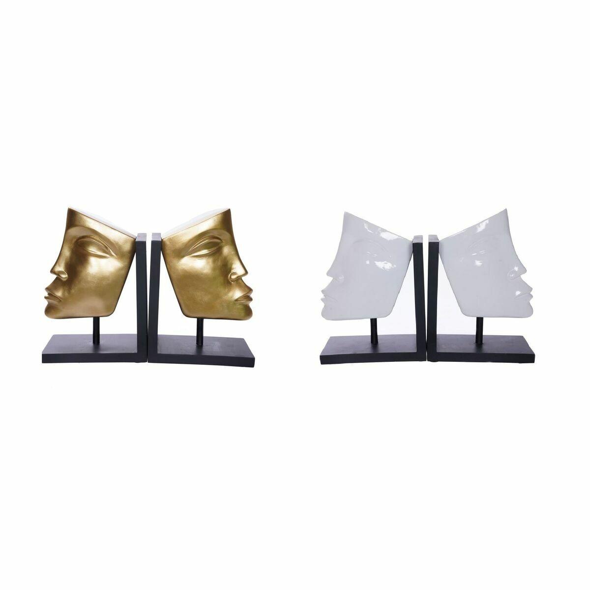 Sujetalibros DKD Home Decor Blanco Dorado Resina Moderno Cara 30,5 x 10 x 22 cm (2 Unidades)