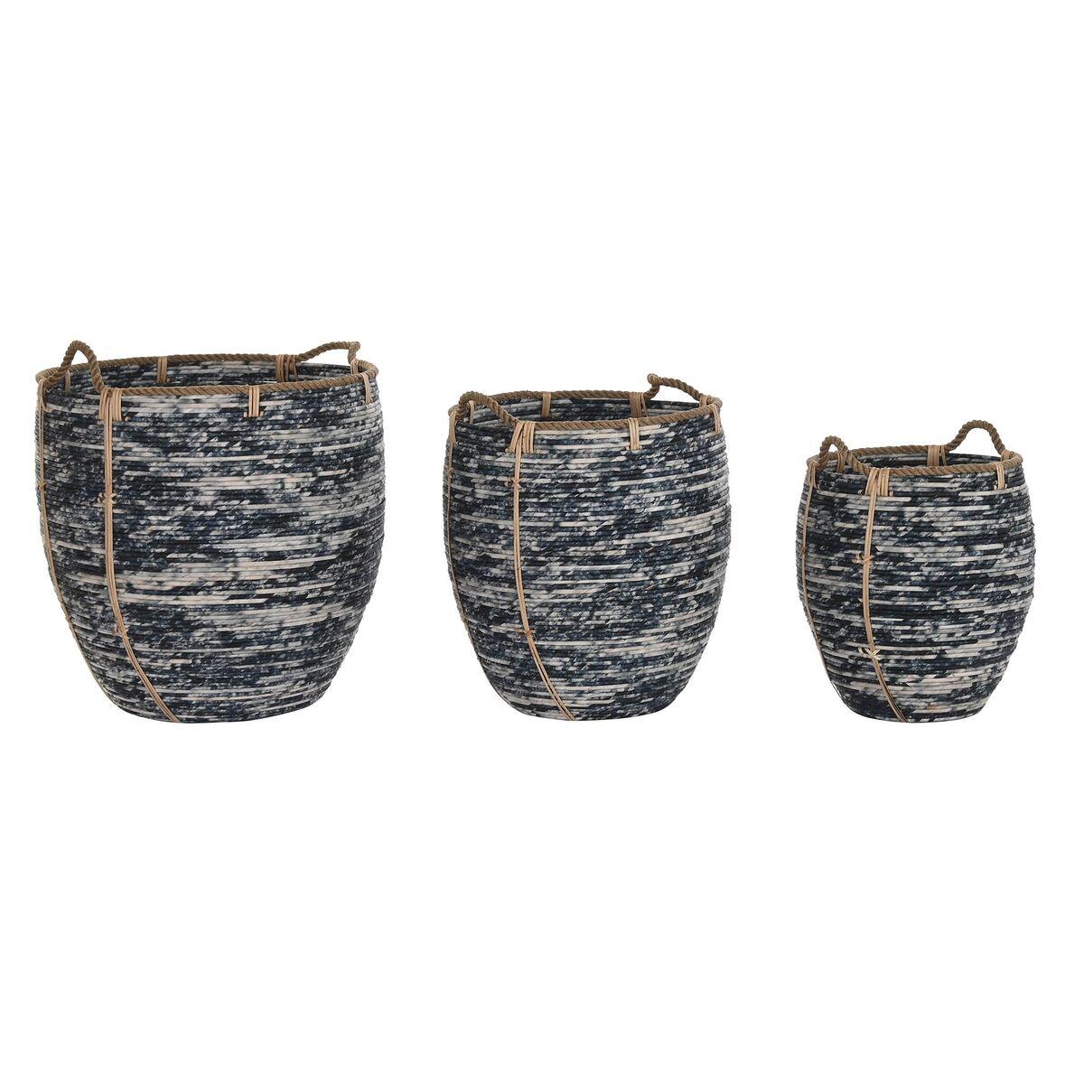 Juego de Cestas DKD Home Decor Blanco Negro 56 x 56 x 60 cm 52 x 52 x 60 cm Plástico (3 Piezas)