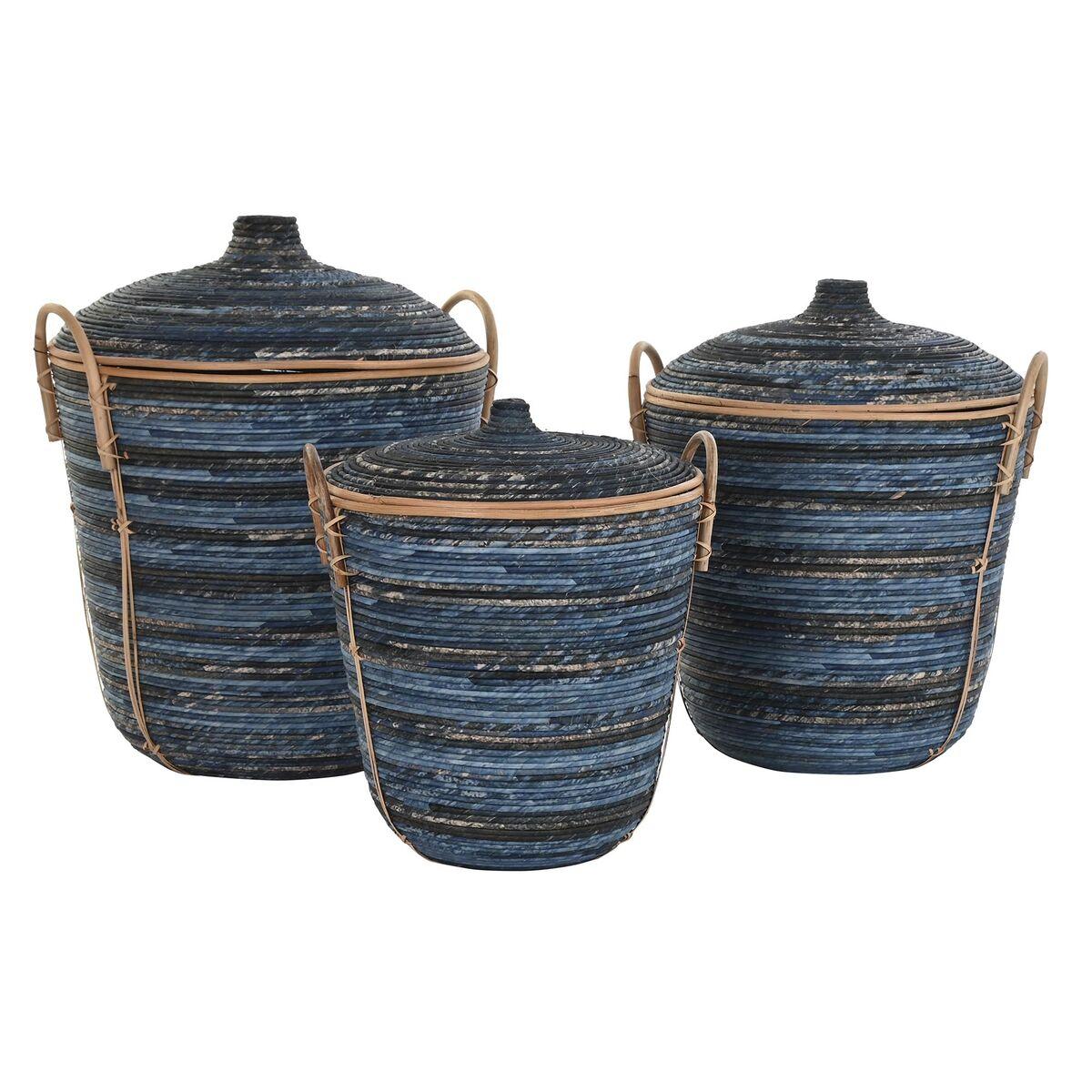 Juego de Cestas DKD Home Decor Azul Negro (3 Piezas)