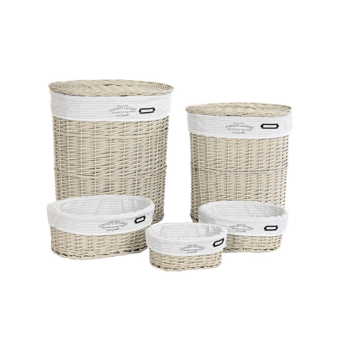 Juego de Cestos DKD Home Decor Beige Mimbre 51 x 37 x 56 cm 52 x 38 x 56 cm (5 Piezas)
