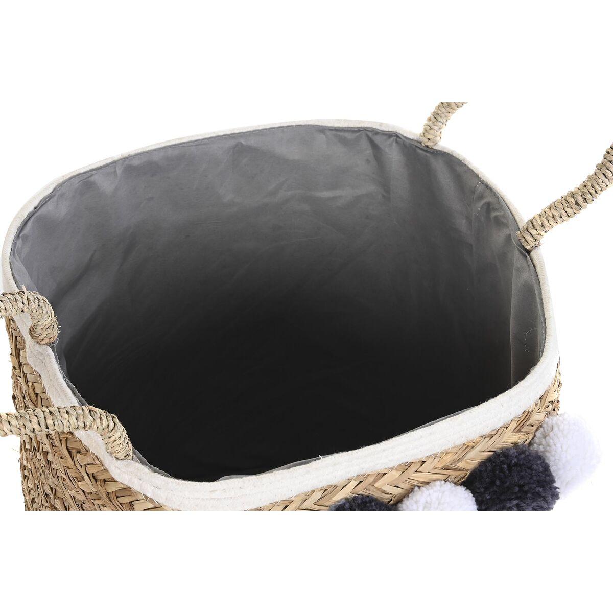 Juego de Cestas DKD Home Decor Fibra natural Pompones 40 x 40 x 35 cm 41 x 37 x 36 cm