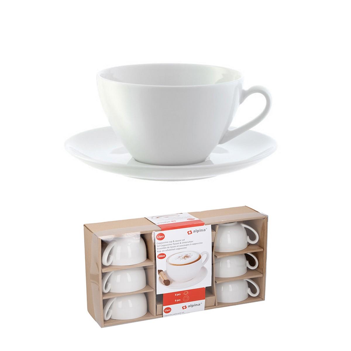 Juego de Tazas con Platos Alpina 200 ml Blanco 12 Piezas