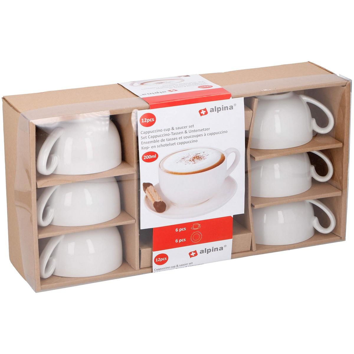 Juego de Tazas con Platos Alpina 200 ml Blanco 12 Piezas