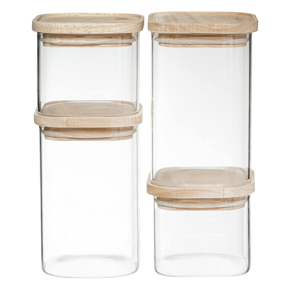 Set de 4 Botes Secret de Gourmet Cocina Apilable Vidrio