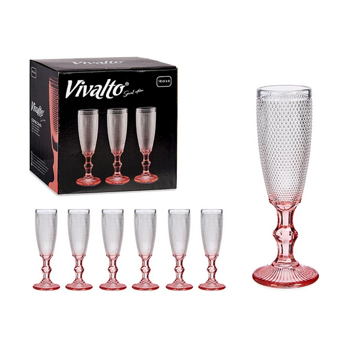 Copa de champán Vivalto Rosa Transparente Vidrio 180 ml Puntos (6 Unidades)
