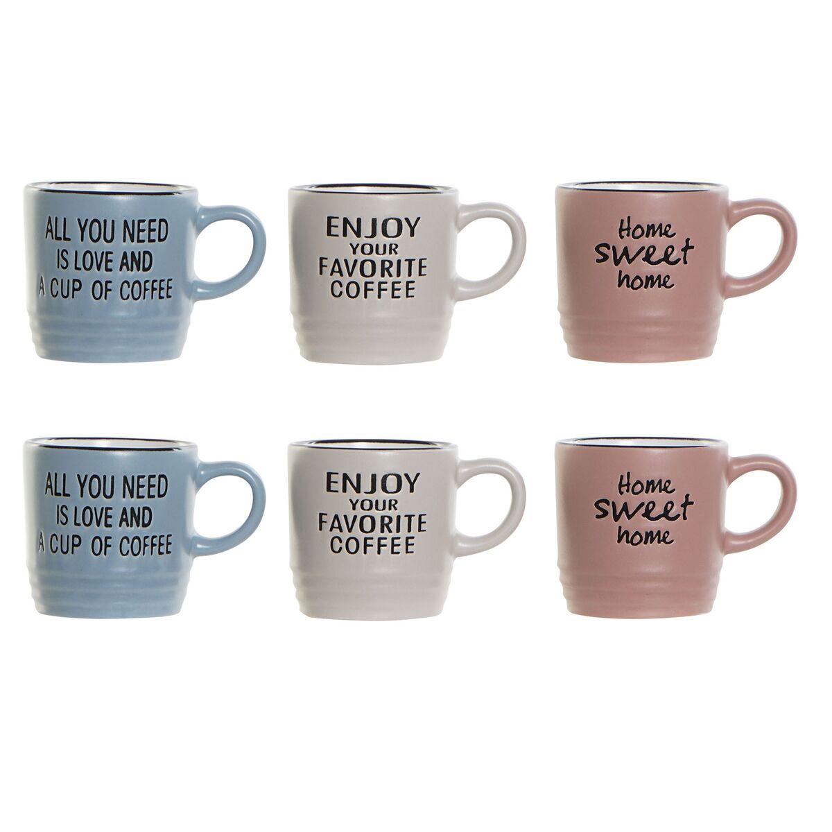 Juego de Tazas de Café DKD Home Decor Multicolor Gres 90 ml Frases originales