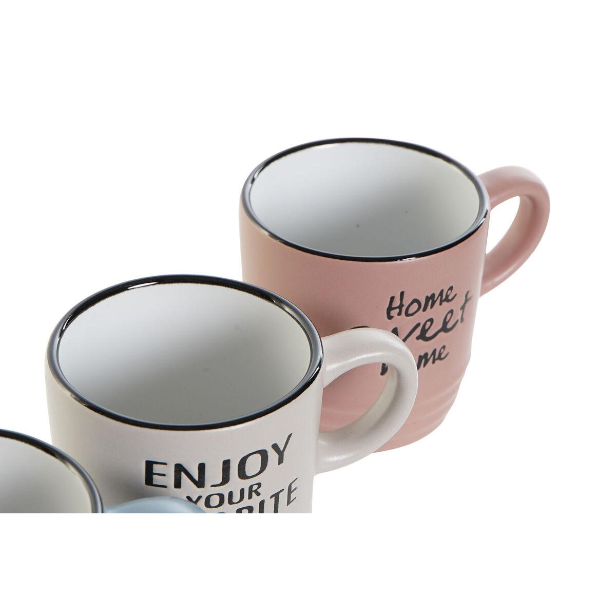 Juego de Tazas de Café DKD Home Decor Multicolor Gres 90 ml Frases originales